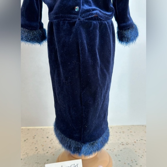 VTG American Girl Doll Elegant Holiday Blue Velvet Faux Fur Trim Top Skirt Purse - Picture 5 of 14